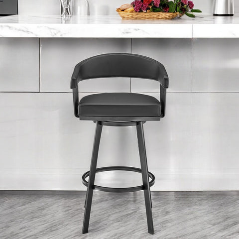 29" Black Fabric and Iron Low Back Bar Height Swivel Bar Chair