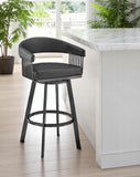 29" Black Fabric And Iron Low Back Bar Height Swivel Bar Chair