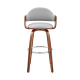 30" Gray And Brown Swivel Low Back Bar Height Bar Chair
