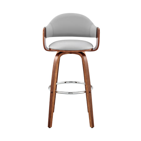 30" Gray And Brown Swivel Low Back Bar Height Bar Chair