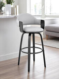 26" Gray And Black Fabric And Iron Low Back Counter Height Swivel Bar Chair
