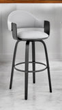 30" Gray and Black Fabric and Iron Low Back Bar Height Swivel Bar Chair