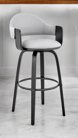 30" Gray and Black Fabric and Iron Low Back Bar Height Swivel Bar Chair