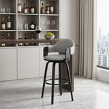30" Gray And Black Fabric And Iron Low Back Bar Height Swivel Bar Chair