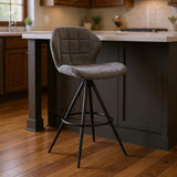 27" Charcoal And Black Fabric Microfiber And Microsuede And Iron Counter Height Bar Chair