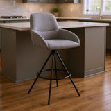 26" Charcoal And Black Fabric And Iron Counter Height Bar Chair