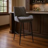 31" Charcoal And Black Fabric And Iron Bar Height Bar Chair