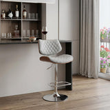 Gray And Silver Fabric And Iron Low Back Adjustable Height Swivel Bar Chair