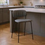 26" Gray And Black Fabric And Iron Counter Height Bar Chair