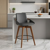 27" Gray And Brown Fabric And Iron Counter Height Swivel Bar Chair