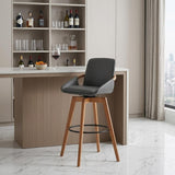 31" Gray And Black Fabric And Iron Bar Height Swivel Bar Chair