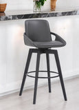 31" Gray and Black Fabric and Iron Bar Height Swivel Bar Chair