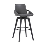 31" Gray and Black Fabric and Iron Bar Height Swivel Bar Chair