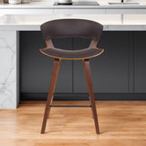 27" Brown Faux Leather and Iron Low Back Counter Height Bar Chair