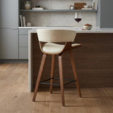27" Cream And Brown Fabric And Iron Low Back Counter Height Bar Chair