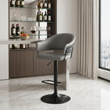 Gray And Black Fabric And Iron Adjustable Height Swivel Bar Chair