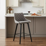 26" Gray And Black Fabric And Iron Counter Height Bar Chair