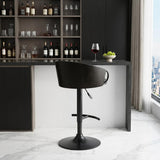 Black Faux Leather And Fabric And Iron Low Back Adjustable Height Swivel Bar Chair