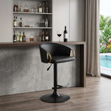 Black Fabric And Iron Low Back Adjustable Height Swivel Bar Chair