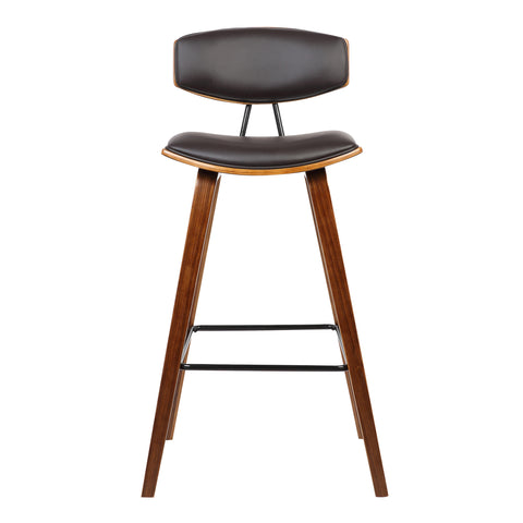 29" Brown Faux Leather Low Back Bar Height Bar Chair