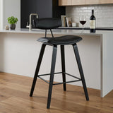 26" Black Fabric And Iron Low Back Counter Height Bar Chair