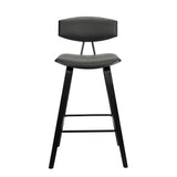 26" Gray and Black Faux Leather and Iron Low Back Counter Height Bar Chair