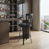 30" Gray And Black Faux Leather And Fabric And Iron Bar Height Swivel Bar Chair
