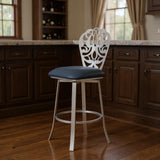 30" Gray And Silver Fabric And Iron Bar Height Swivel Bar Chair