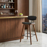 29" Gray And Brown Faux Leather And Iron Low Back Bar Height Bar Chair