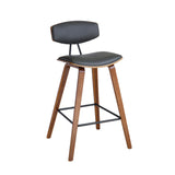 29" Gray and Brown Faux Leather and Iron Low Back Bar Height Bar Chair