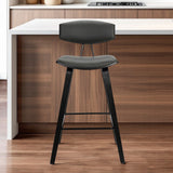 29" Gray and Black Faux Leather and Iron Low Back Bar Height Bar Chair