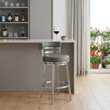 30" Gray And Silver Faux Leather And Faux Leather And Iron Low Back Bar Height Swivel Bar Chair