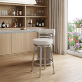 30" White And Silver Faux Leather And Faux Leather And Iron Low Back Bar Height Swivel Bar Chair