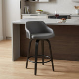 26" Gray And Black Fabric And Iron Low Back Counter Height Swivel Bar Chair