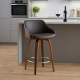 26" Brown Fabric And Iron Low Back Counter Height Swivel Bar Chair