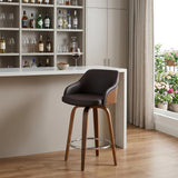 30" Brown Fabric And Iron Low Back Bar Height Swivel Bar Chair