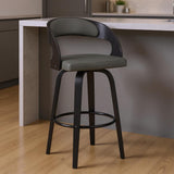 26" Gray And Black Faux Leather And Fabric And Iron Low Back Counter Height Swivel Bar Chair