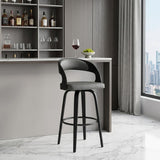 30" Gray And Black Fabric And Iron Low Back Bar Height Swivel Bar Chair