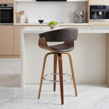 27" Brown Faux Leather And Fabric And Iron Low Back Counter Height Swivel Bar Chair