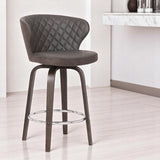 30" Brown Faux Leather And Fabric And Iron Low Back Bar Height Swivel Bar Chair