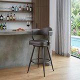 30" Brown Fabric And Iron Bar Height Swivel Bar Chair