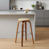 25" Cream And Brown Fabric And Iron Backless Counter Height Swivel Bar Chair