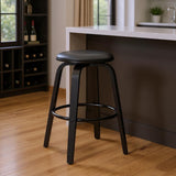 29" Gray And Black Fabric And Solid Wood Backless Bar Height Swivel Bar Chair