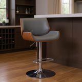 Gray And Silver Fabric And Iron Low Back Adjustable Height Swivel Bar Chair