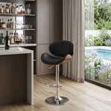 Black And Silver Faux Leather And Fabric And Solid Wood Low Back Adjustable Height Swivel Bar Chair