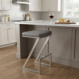26" Gray And Silver Fabric And Iron Backless Counter Height Bar Chair