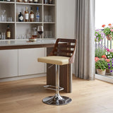 Cream And Silver Fabric And Iron Low Back Adjustable Height Bar Chair
