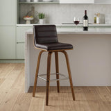 26" Brown Fabric And Solid Wood Low Back Counter Height Swivel Bar Chair