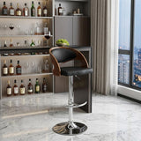 Black And Silver Faux Leather And Fabric And Chrome Low Back Adjustable Height Swivel Bar Chair