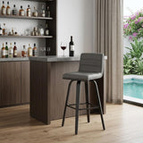 30" Gray And Black Fabric And Iron Low Back Bar Height Swivel Bar Chair